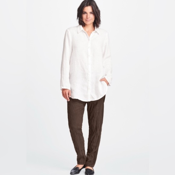 NWT FLAX Lily White Linen Button Down Shirt Tunic Long L - Picture 10 of 10